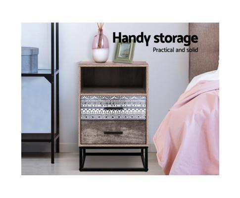 Artiss Industrial Wooden Bedside Table - Evopia