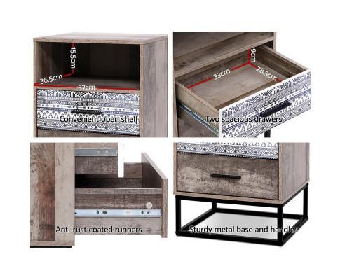 Artiss Industrial Wooden Bedside Table - Evopia