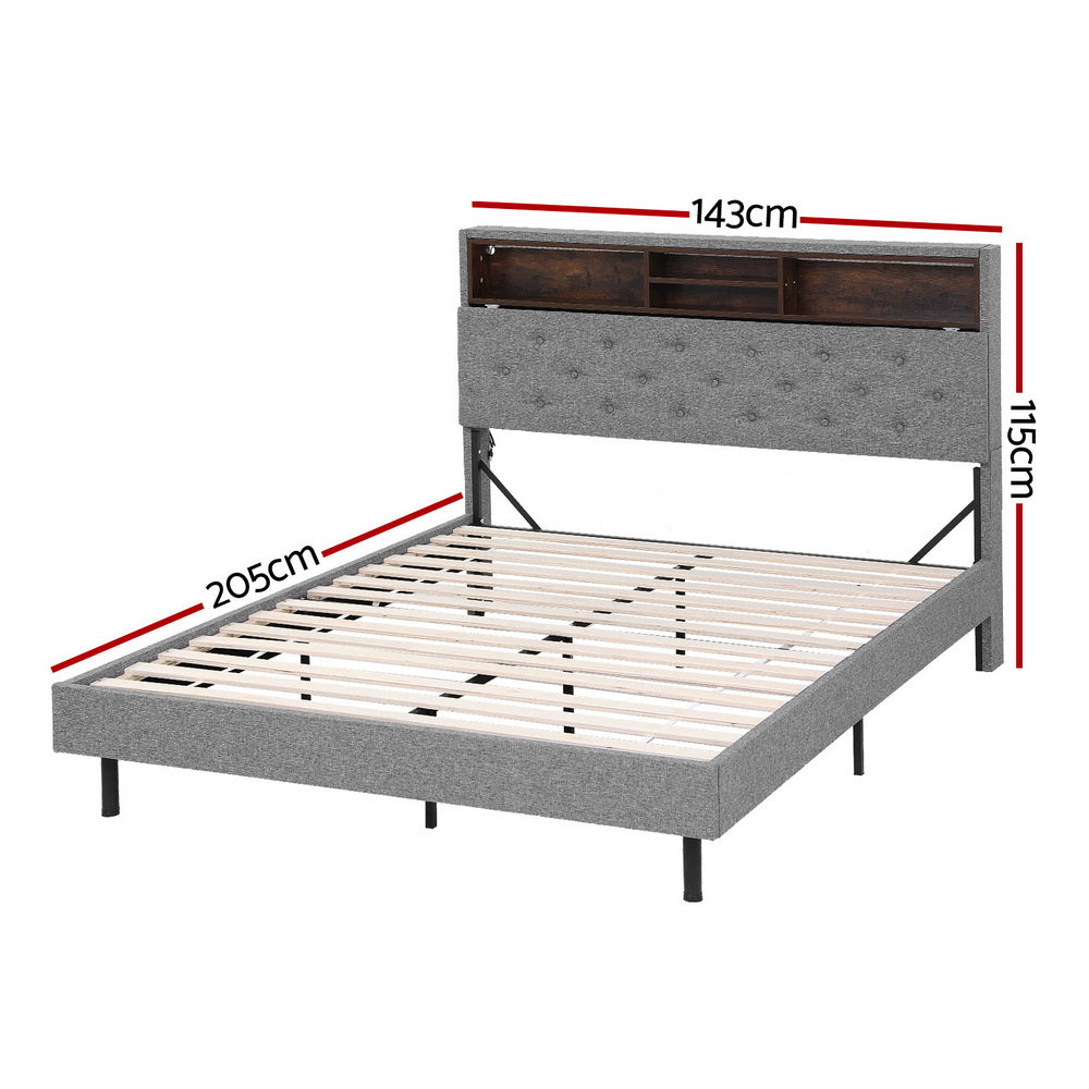 Artiss Bed Frame Platform with Storage Shelf Double