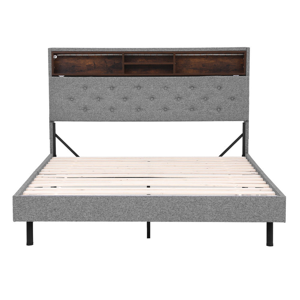 Artiss Bed Frame Platform with Storage Shelf Double