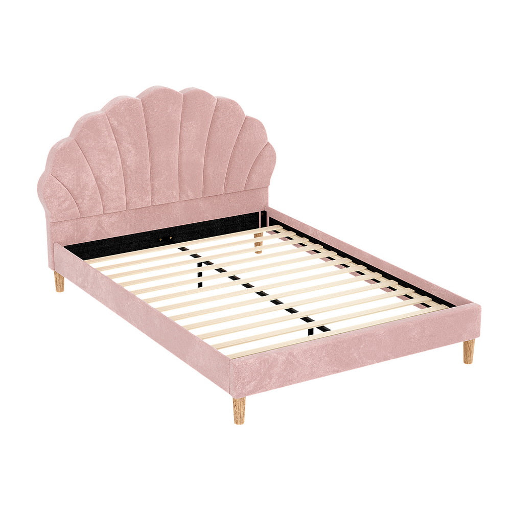 Artiss Rosy Bed Frame Pink Velvet Fabric Double