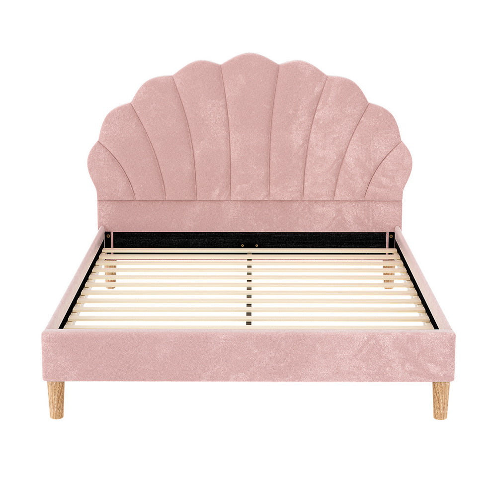 Artiss Rosy Bed Frame Pink Velvet Fabric Double