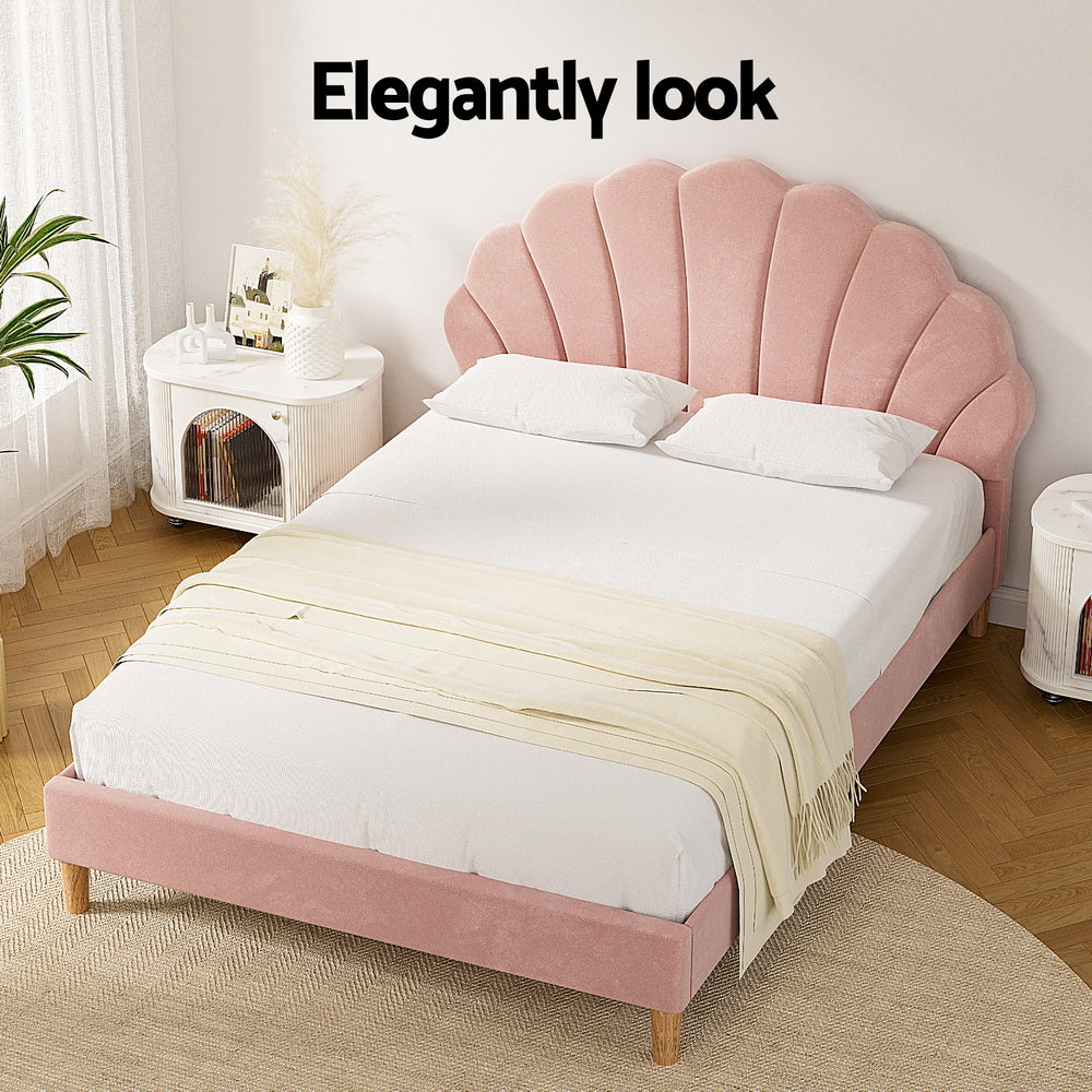 Artiss Rosy Bed Frame Pink Velvet Fabric Double