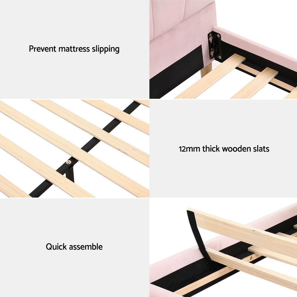 Artiss Rosy Bed Frame Pink Velvet Fabric Double