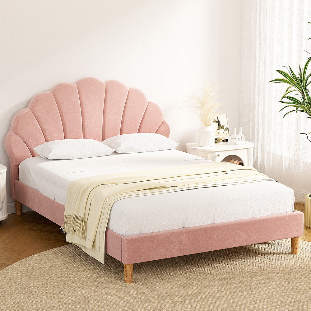 Artiss Rosy Bed Frame Pink Velvet Fabric Double