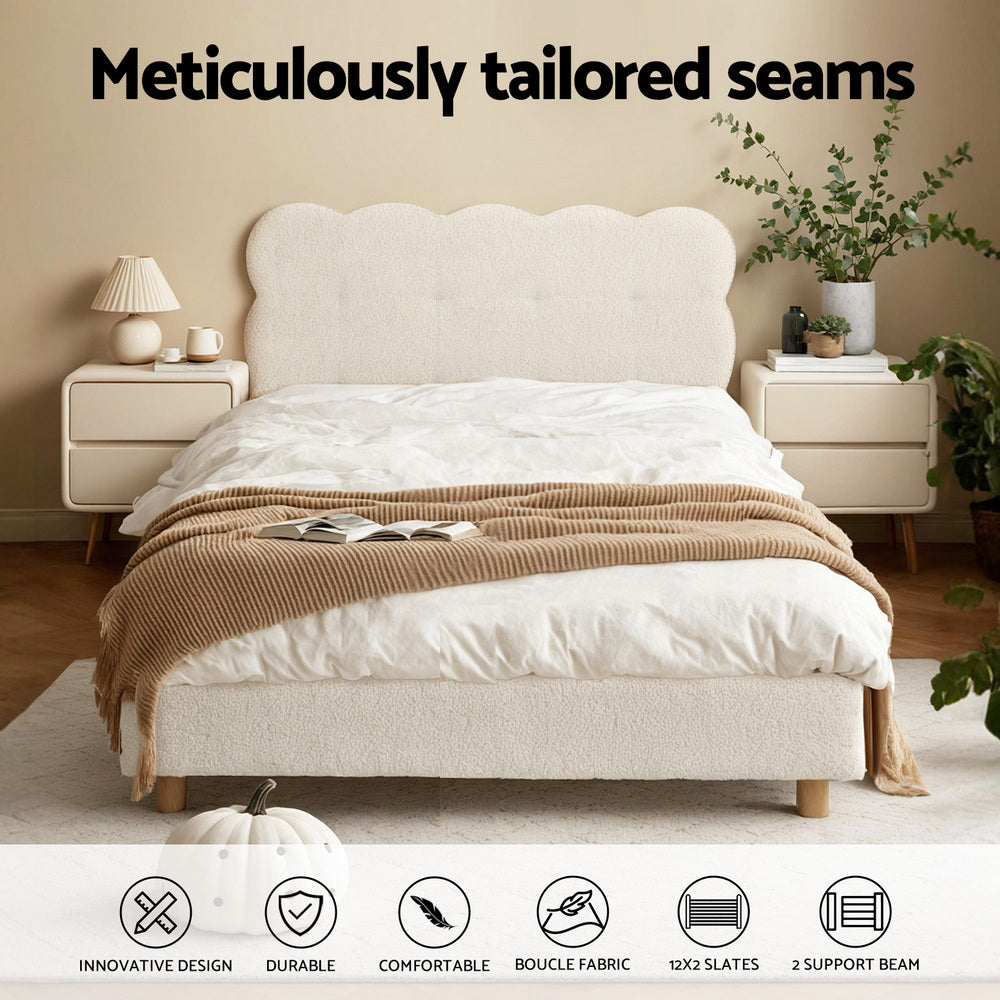 Artiss Bed Frame Cloud Headboard Boucle Fabric Double Size
