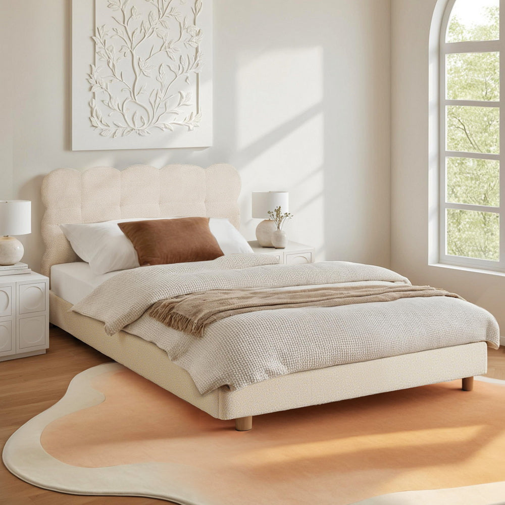 Artiss Bed Frame Cloud Headboard Boucle Fabric Double Size