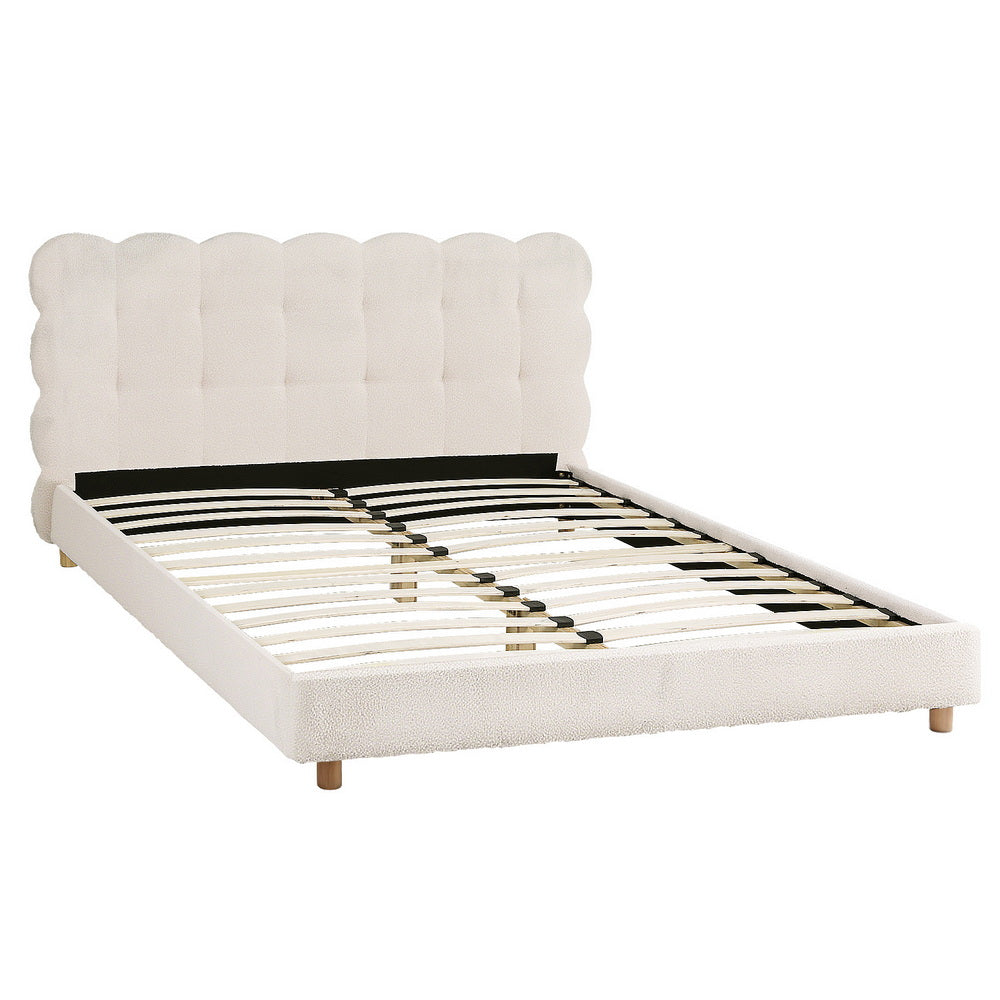 Artiss Queen Bed Frame Cloud Headboard Boucle Fabric Platform White