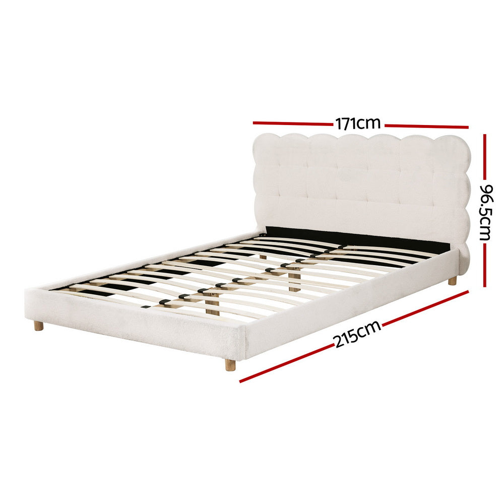 Artiss Queen Bed Frame Cloud Headboard Boucle Fabric Platform White