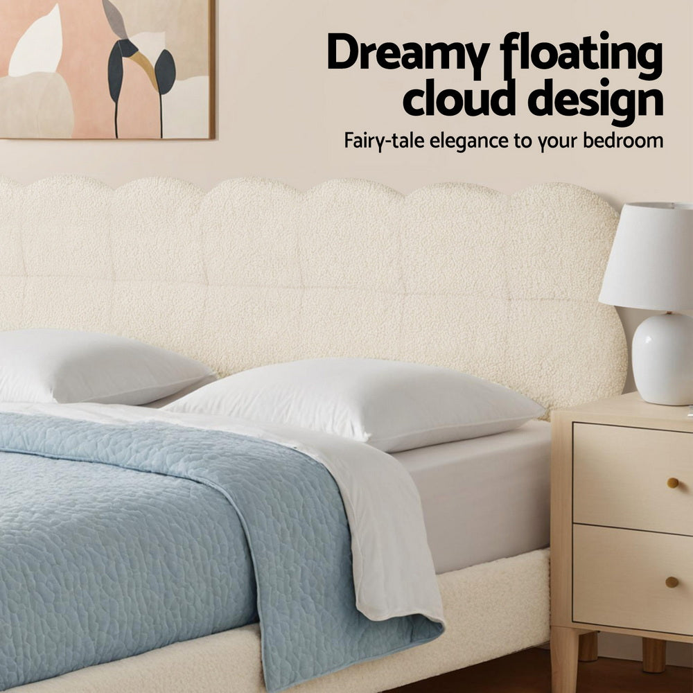 Artiss Queen Bed Frame Cloud Headboard Boucle Fabric Platform White