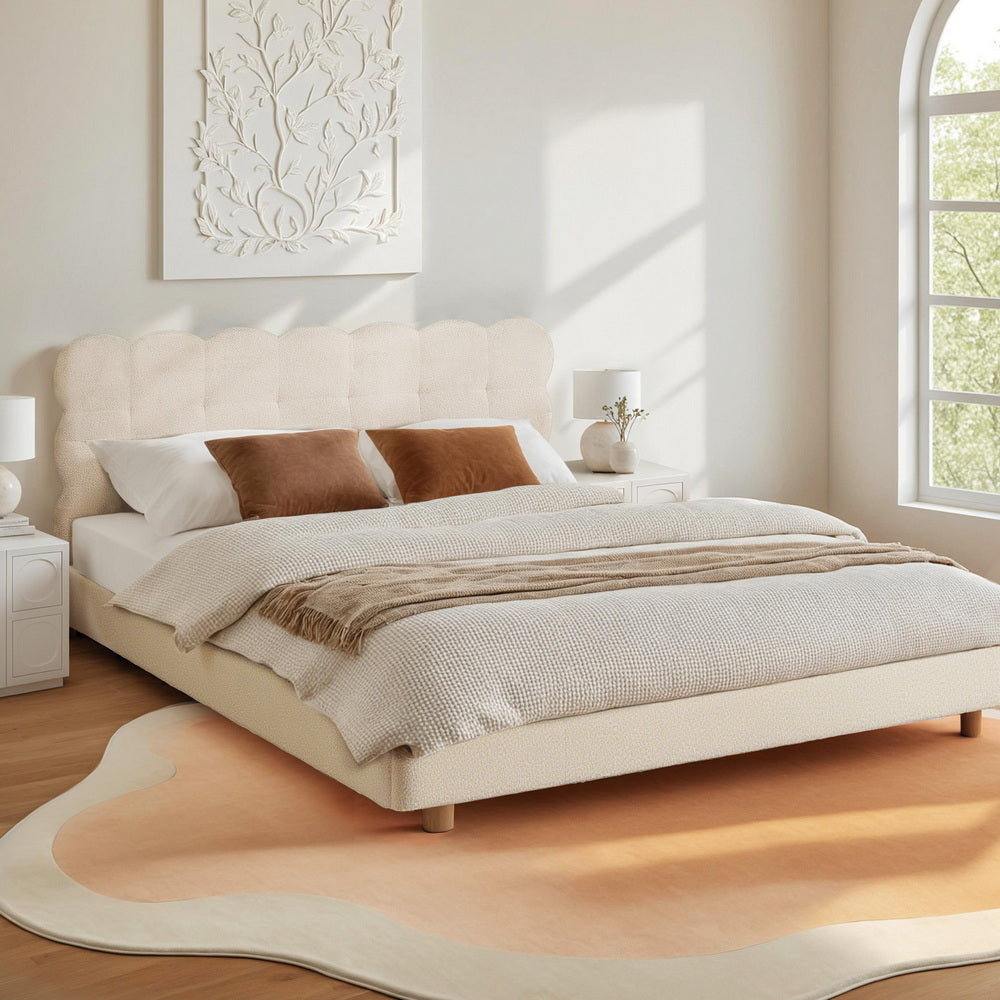Artiss Queen Bed Frame Cloud Headboard Boucle Fabric Platform White