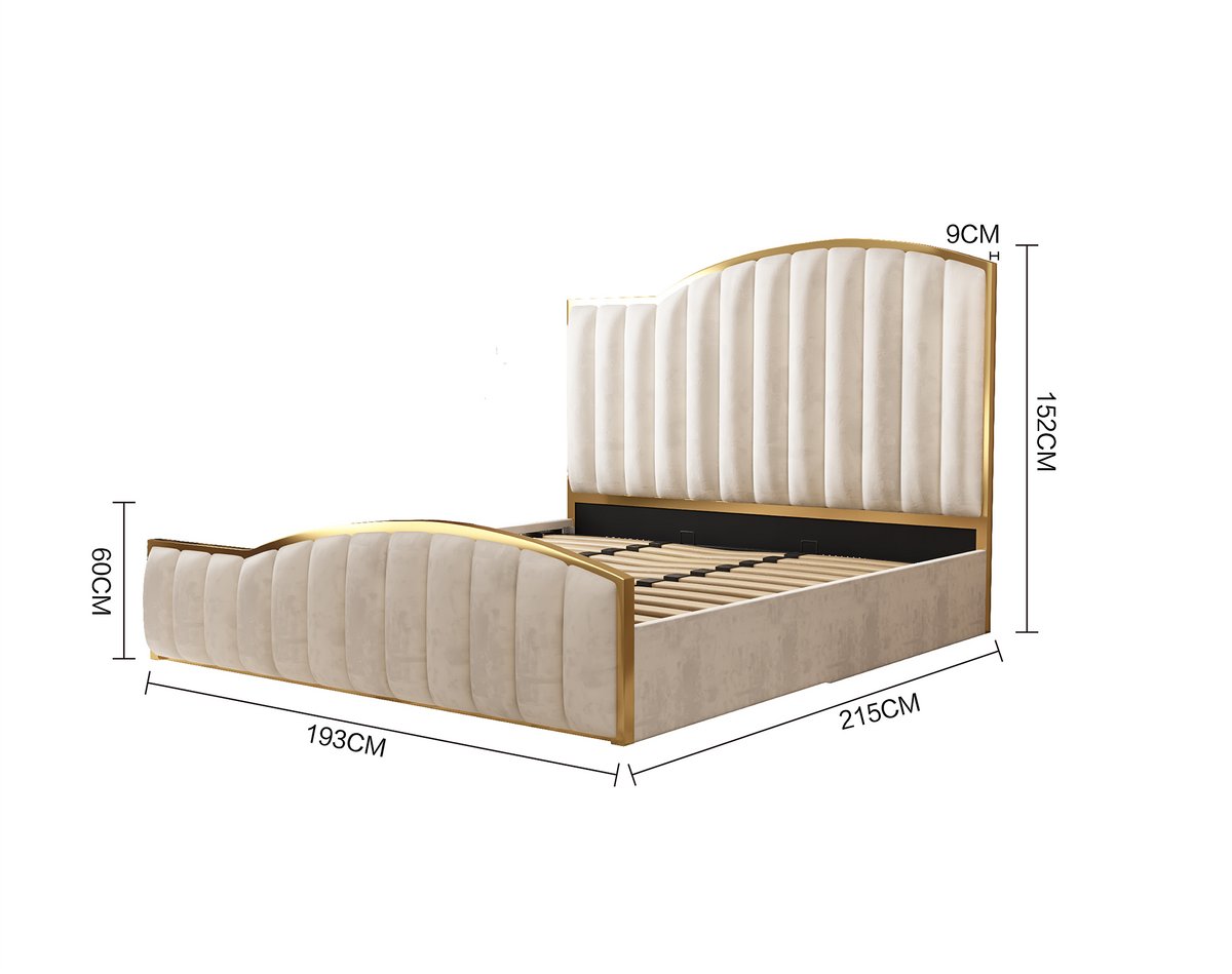Luxury Velvet Bedframe Beige with Gas Lift Storage King