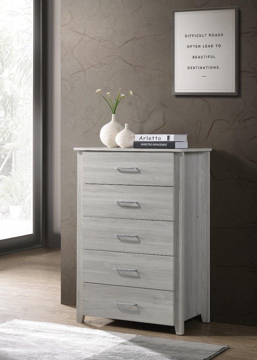 5 Chest Of Drawers Tallboy In White Oak - Evopia