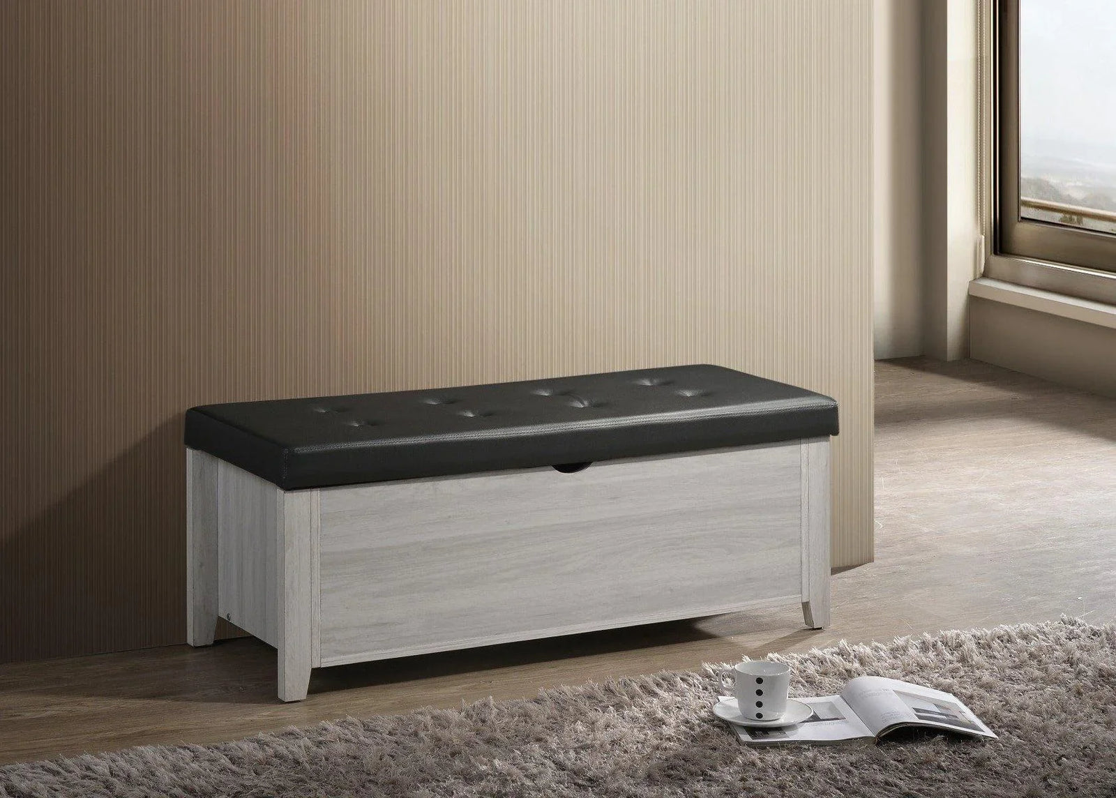 Blanket Box Ottoman Storage With Leather Upholstery In White Oak - Evopia