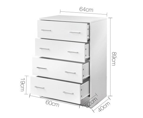 Tallboy 4 Drawers Storage Cabinet White - Evopia