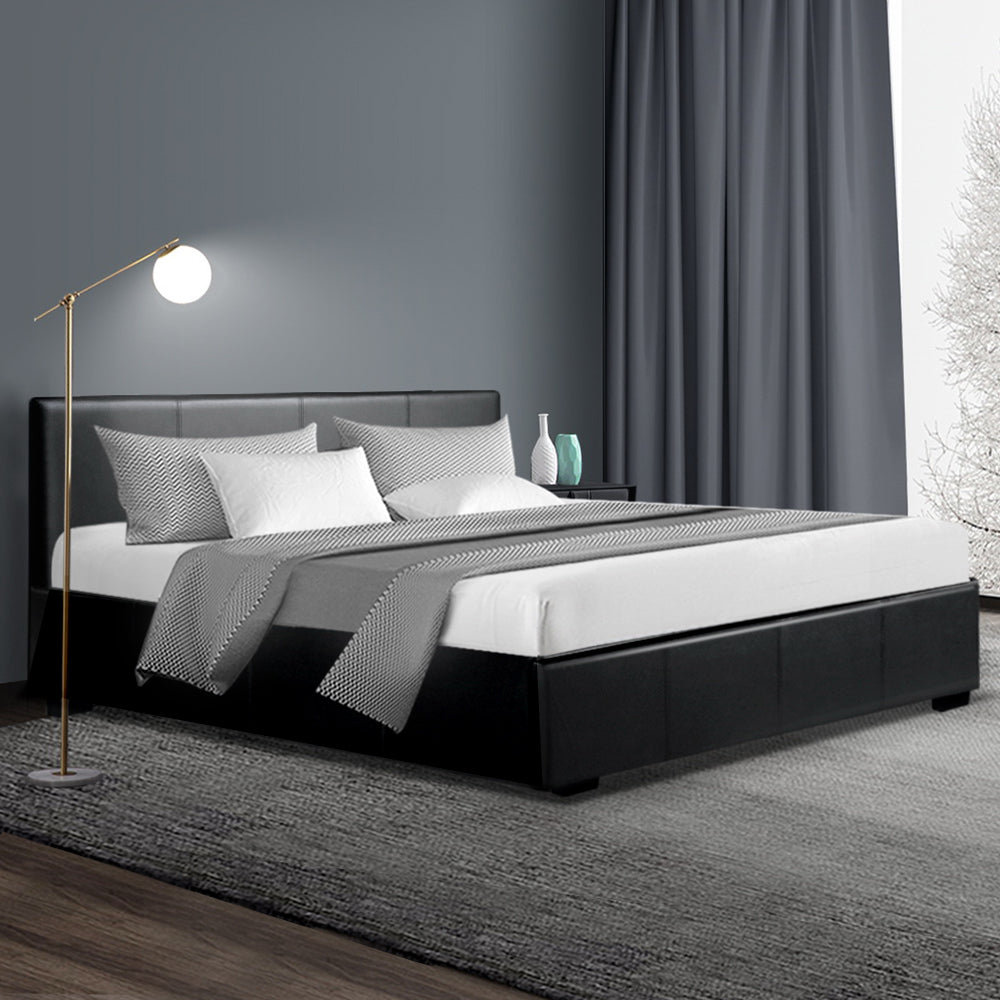 Artiss Nino Bed Frame PU Leather - Black Queen