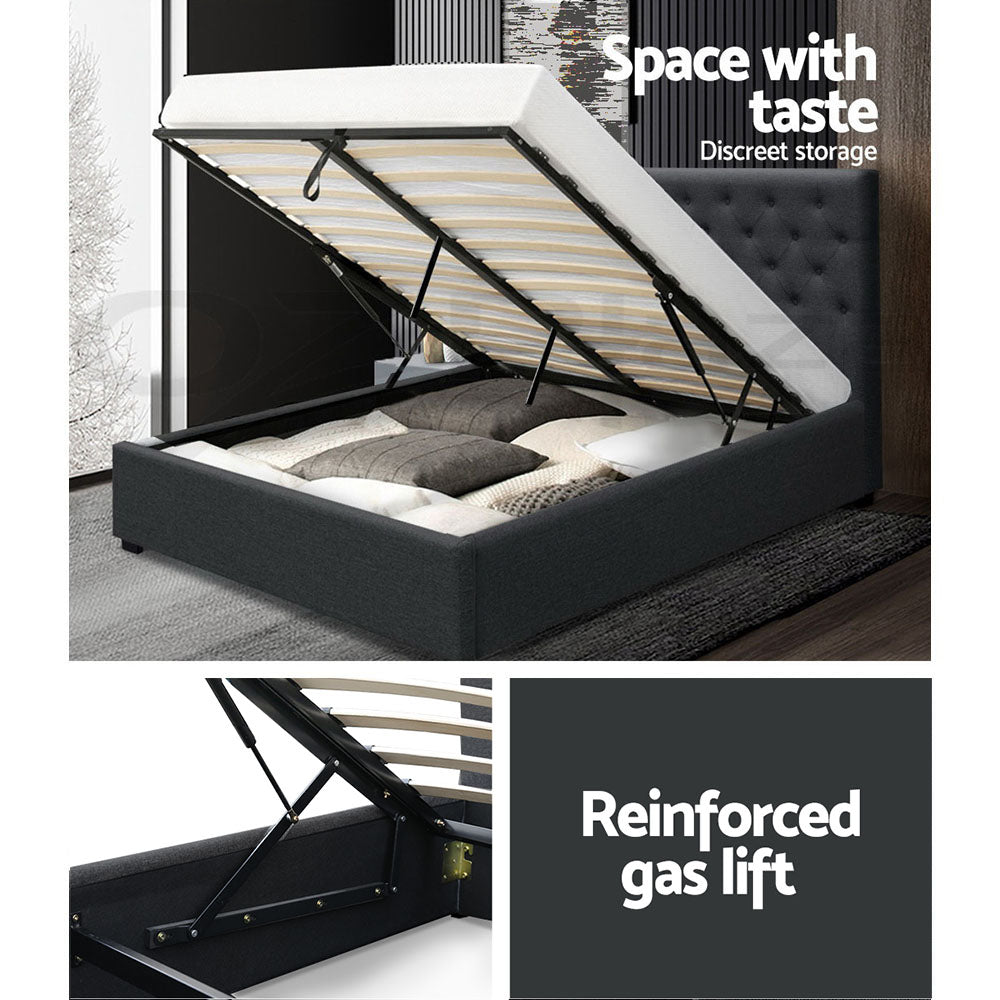 Artiss Bed Frame Double Size Gas Lift Base With Storage Charcoal Fabric Vila Collection