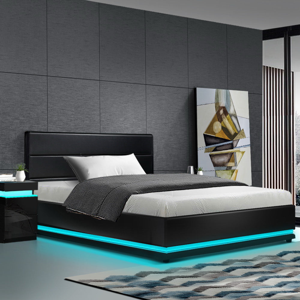 Artiss RGB LED Bed Frame King Single Size Gas Lift Base Storage Leather LUMI