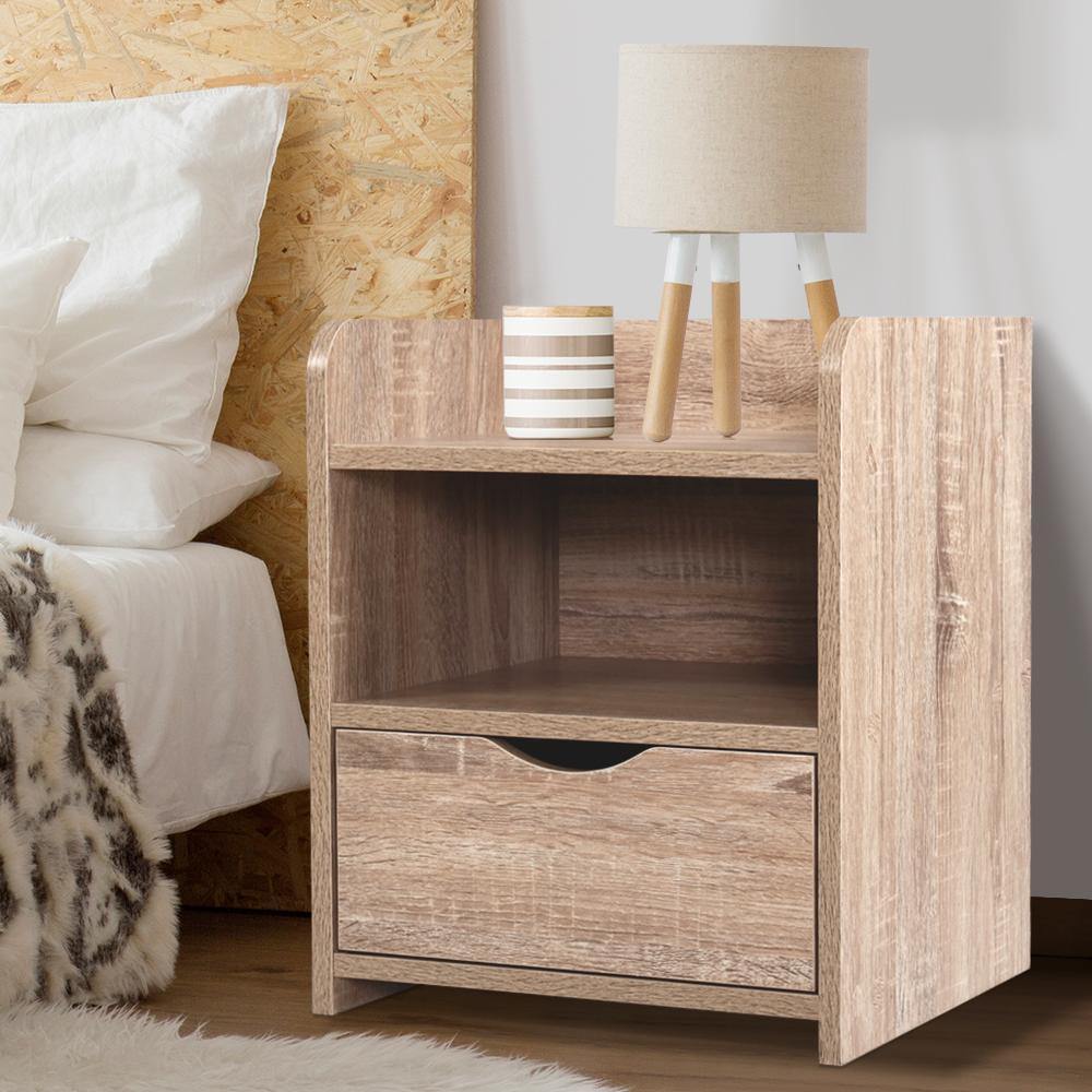 Artiss Bedside Tables Storage Drawer Side Table Bedroom Furniture Nightstand Shelf Unit Oak - Evopia
