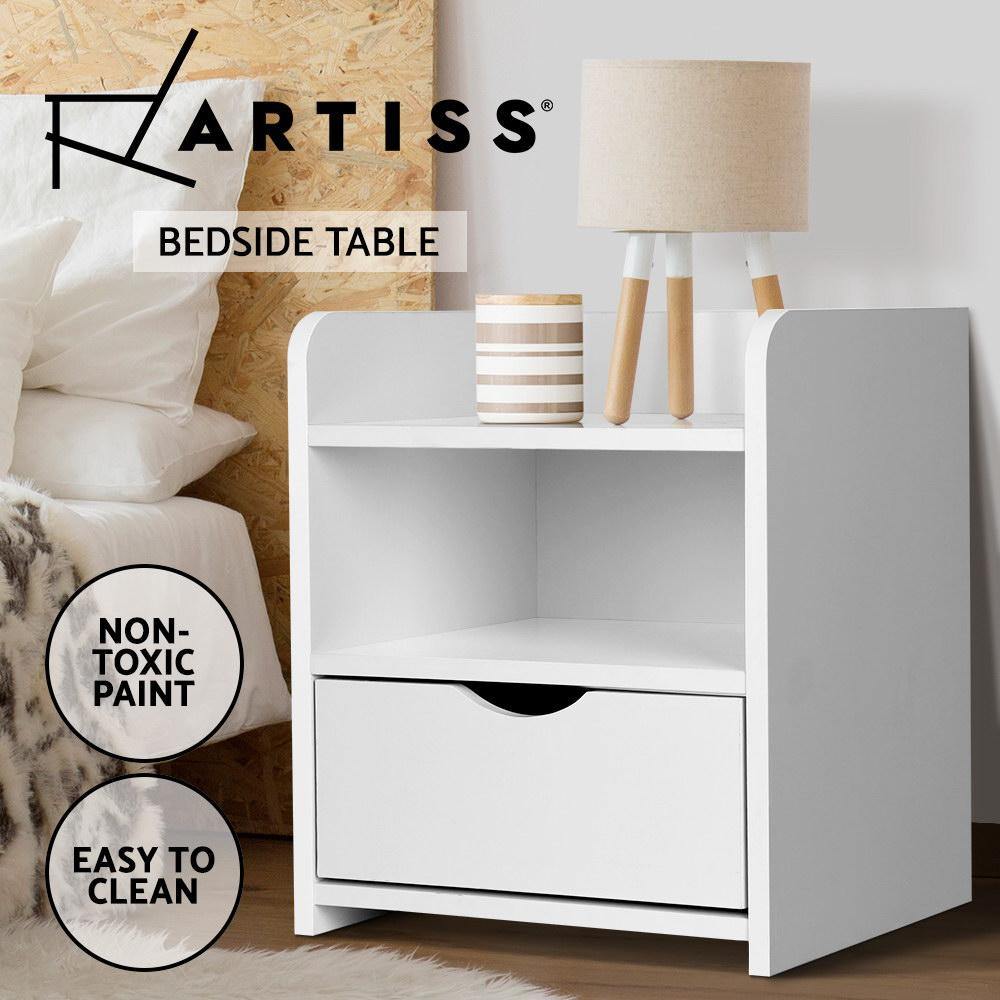 Artiss Bedside Table Drawer - White - Evopia