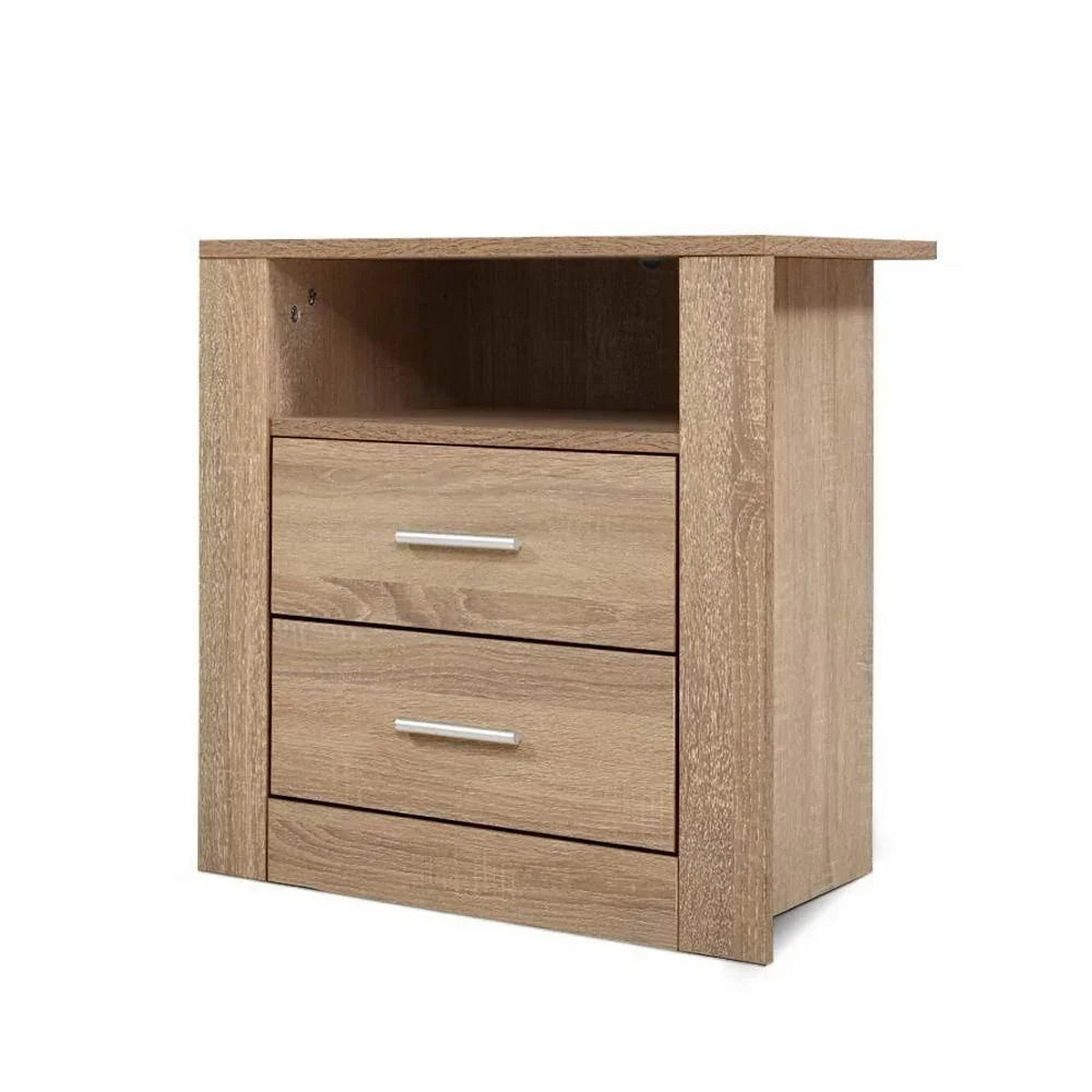 Artiss Bedside Tables Drawers Storage Cabinet Shelf Side End Table Oak - Evopia