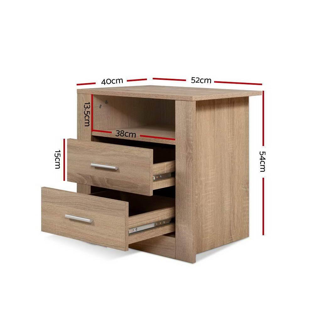 Artiss Bedside Tables Drawers Storage Cabinet Shelf Side End Table Oak - Evopia