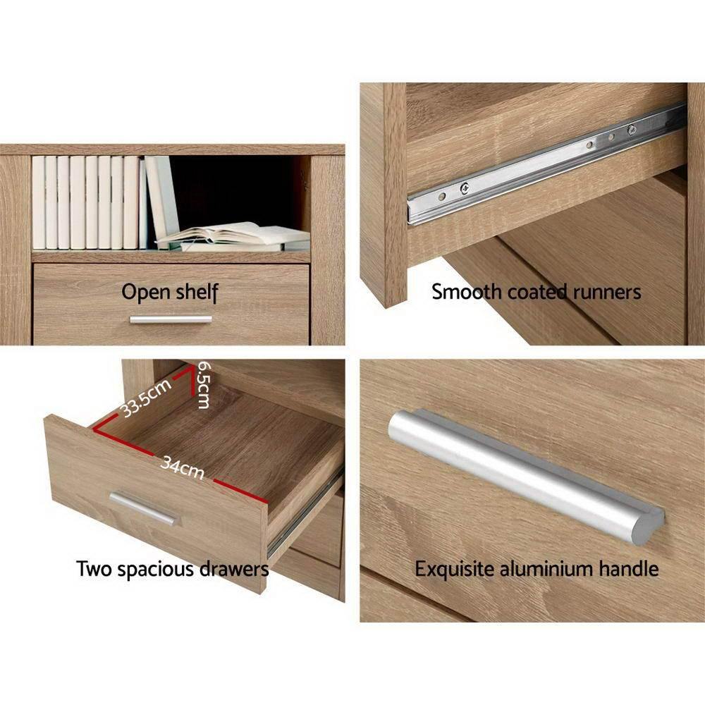 Artiss Bedside Tables Drawers Storage Cabinet Shelf Side End Table Oak - Evopia