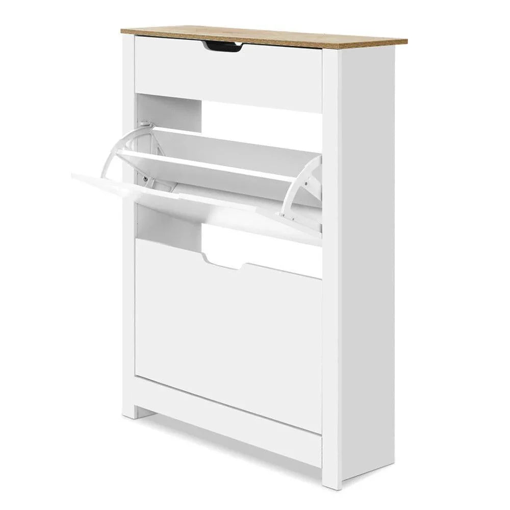 Artiss Shoe Rack Storage Cupboard Shelf Drawer White - Evopia