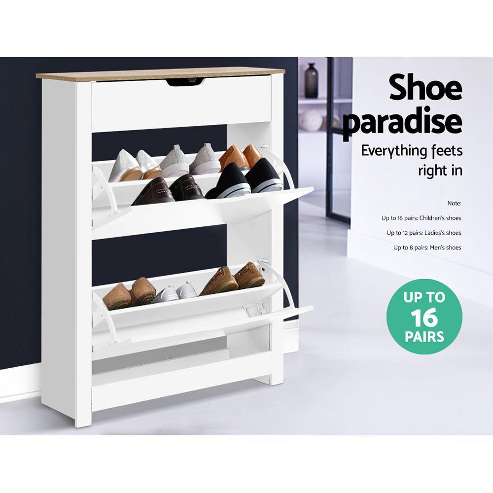 Artiss Shoe Rack Storage Cupboard Shelf Drawer White - Evopia