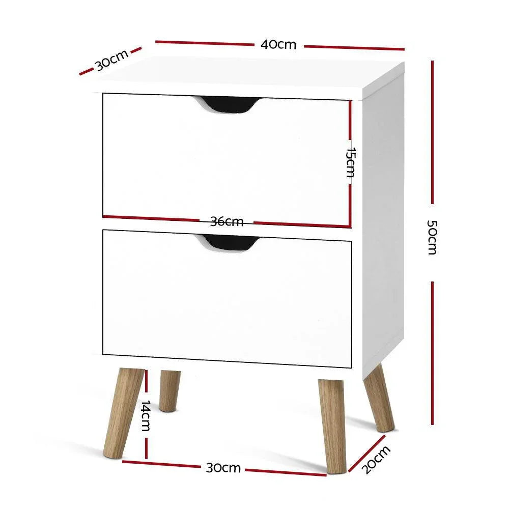 Artiss Bedside Tables Drawers Side Table Nightstand White Storage Cabinet Wood - Evopia