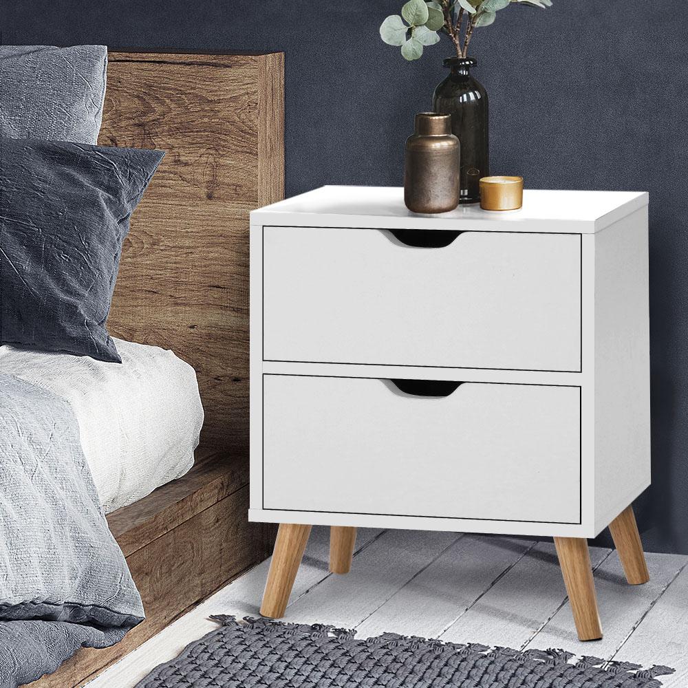Artiss Bedside Tables Drawers Side Table Nightstand White Storage Cabinet Wood - Evopia