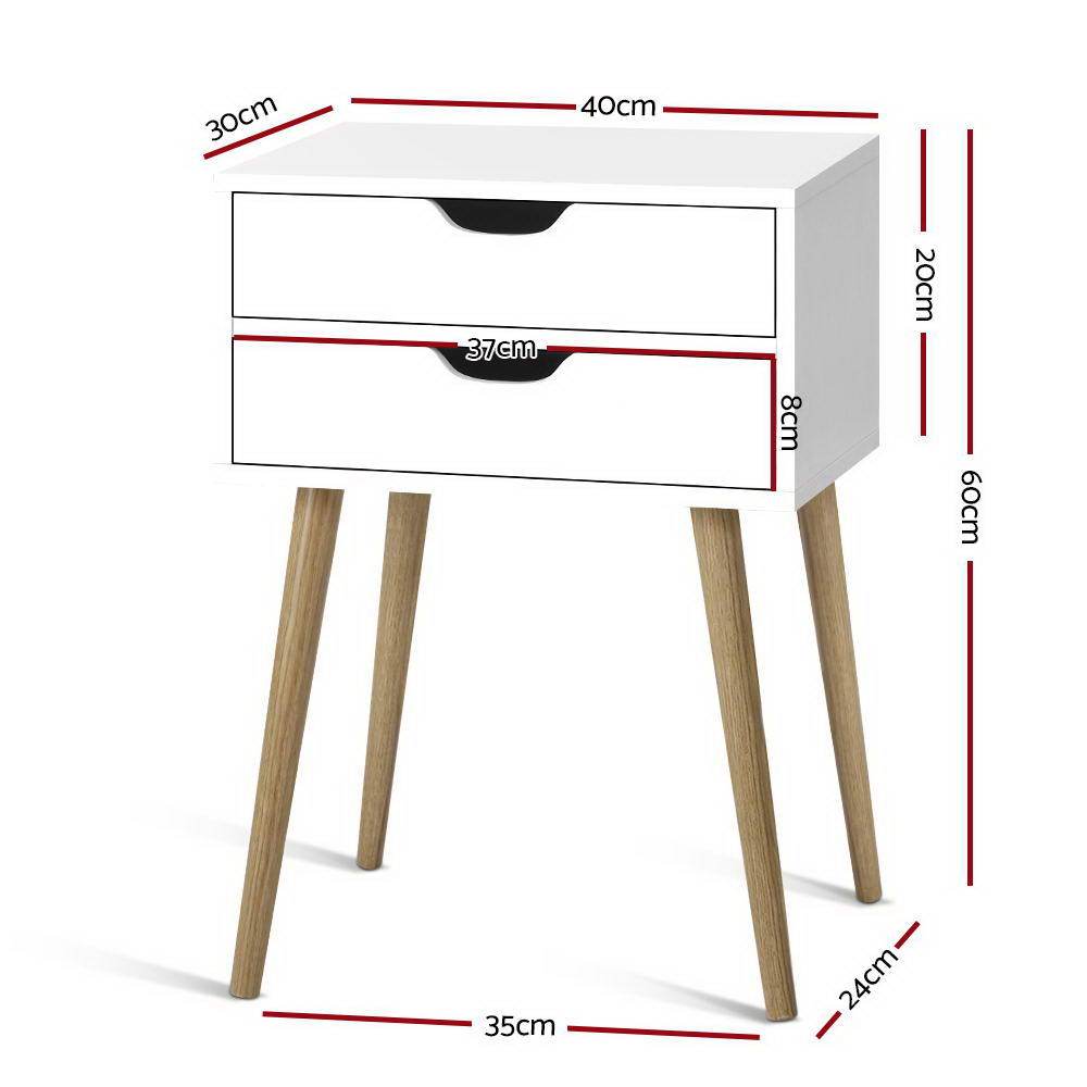 Artiss Bedside Tables Drawers Side Table Nightstand Wood Storage Cabinet White - Evopia