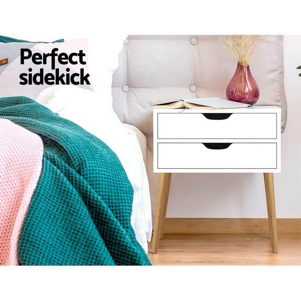 Artiss Bedside Tables Drawers Side Table Nightstand Wood Storage Cabinet White - Evopia