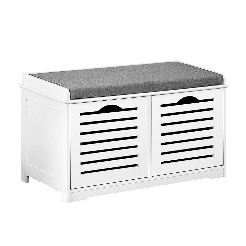 Artiss Fabric Shoe Bench with Drawers - White &amp; Grey