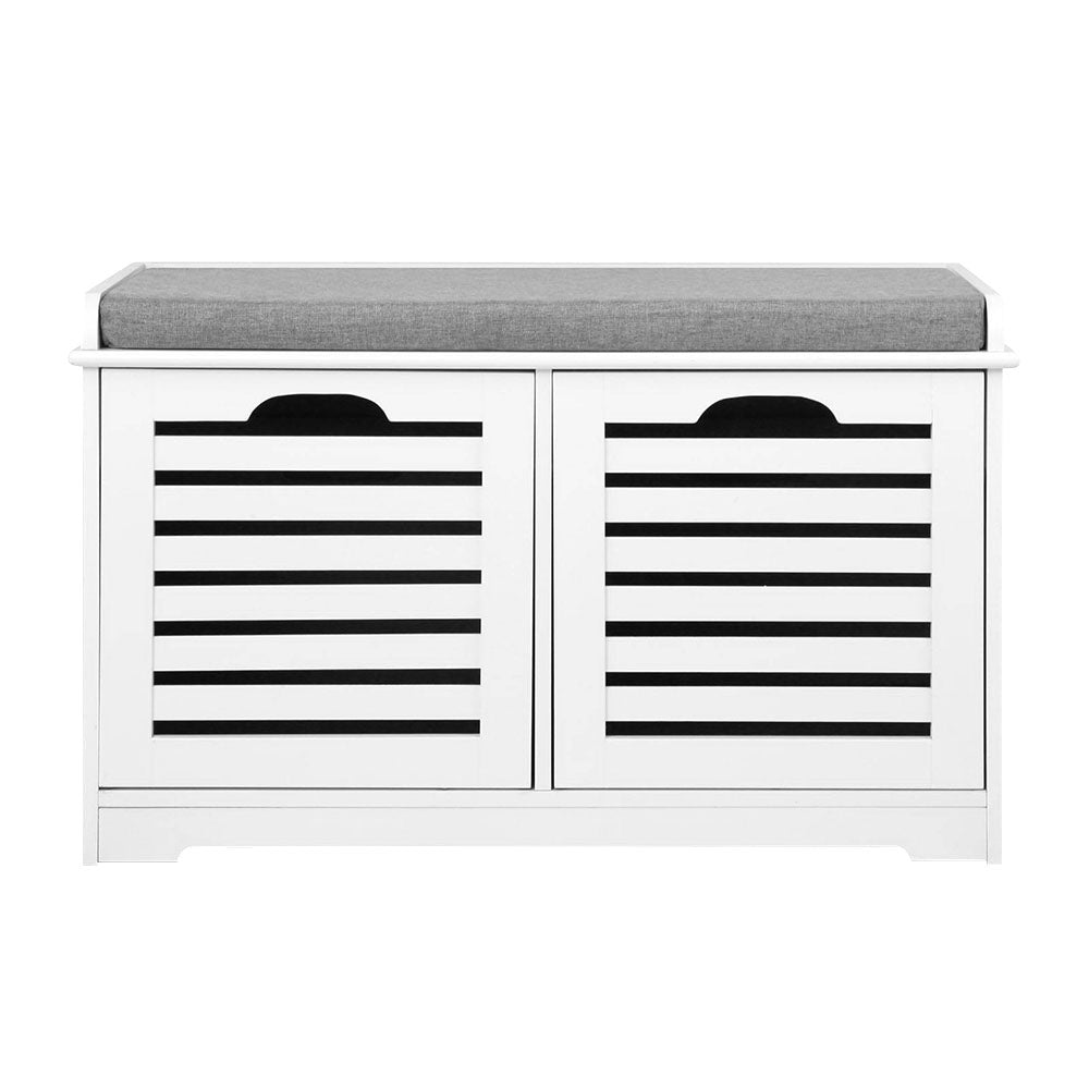 Artiss Fabric Shoe Bench with Drawers - White &amp; Grey
