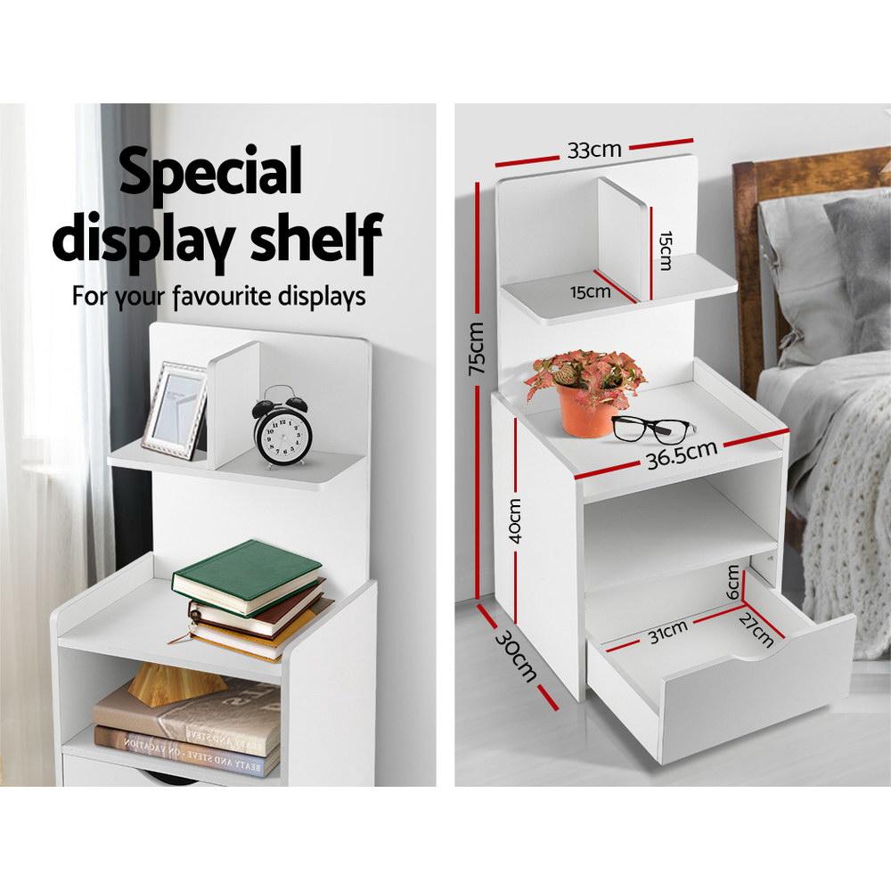 Artiss Bedside Table Cabinet Shelf Display Drawer Side Nightstand Unit Storage - Evopia