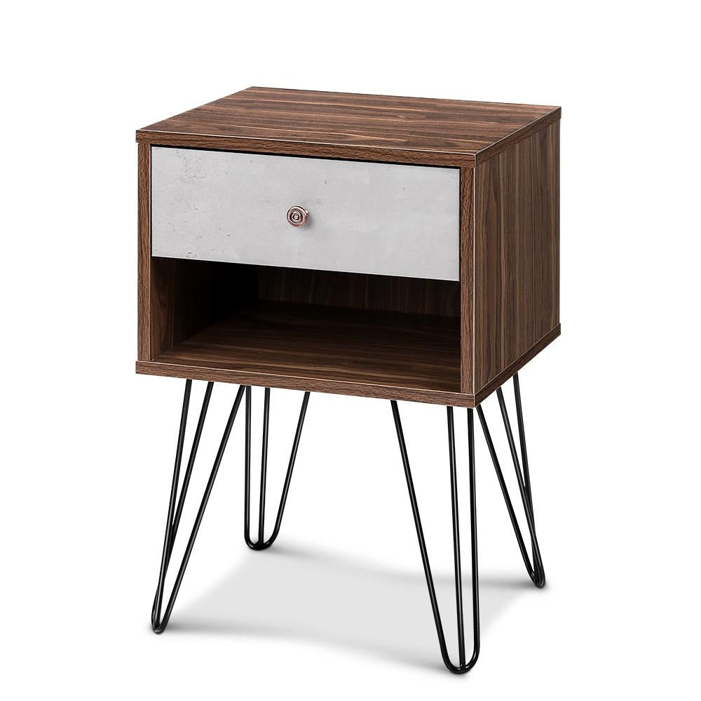 Artiss Bedside Table with Drawer Grey &amp; Walnut - Evopia