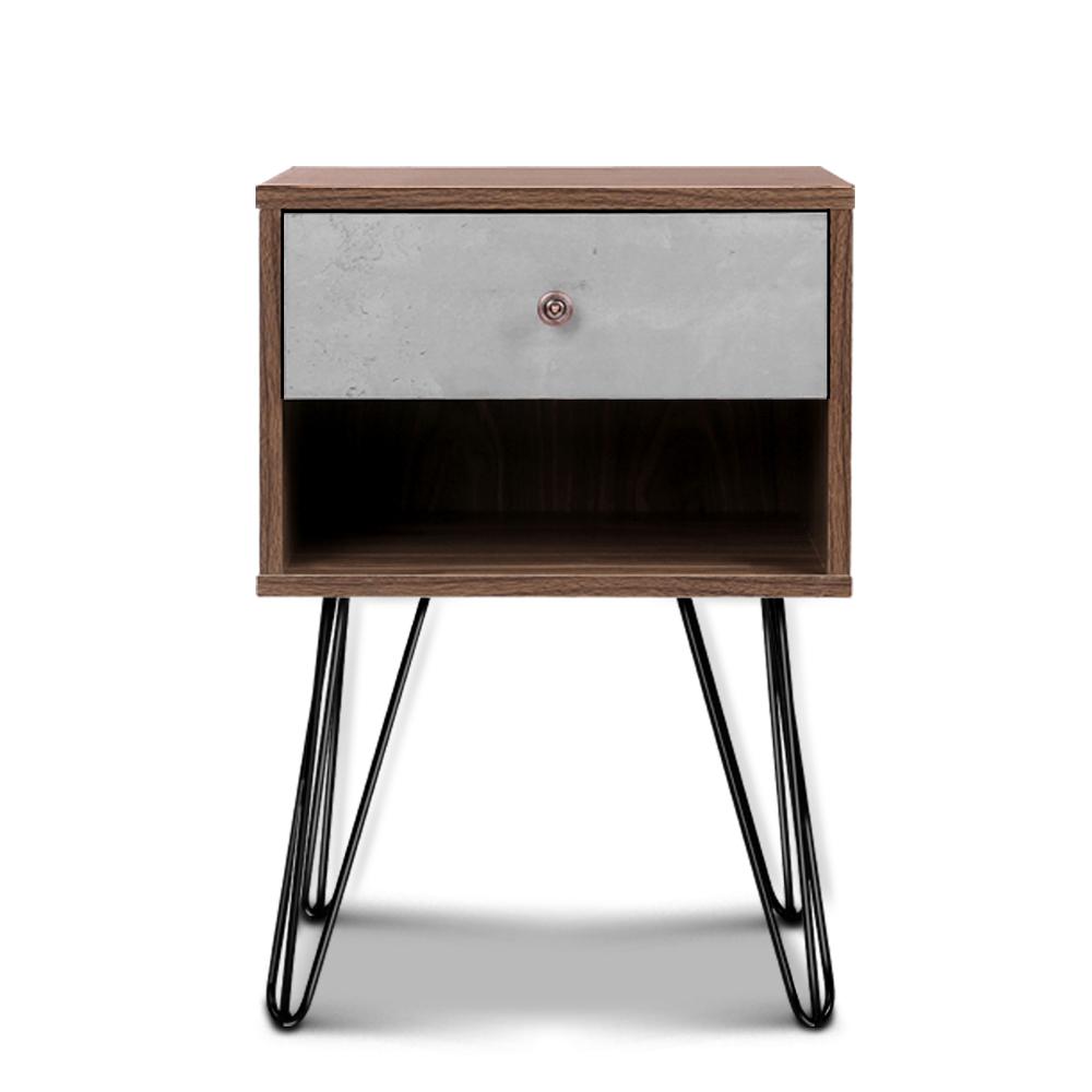 Artiss Bedside Table with Drawer Grey &amp; Walnut - Evopia