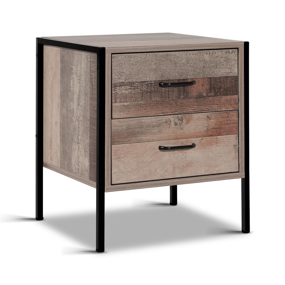 Artiss Bedside Table Drawers Nightstand Metal Oak - Evopia