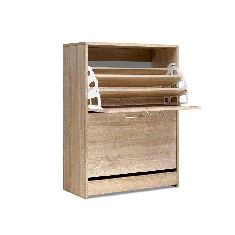 24 Pairs Shoe Rack Organiser Cupboard Oak - Evopia