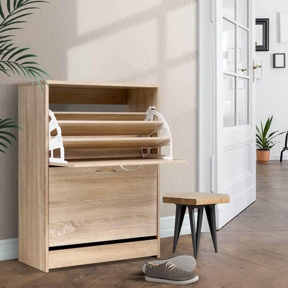 24 Pairs Shoe Rack Organiser Cupboard Oak - Evopia