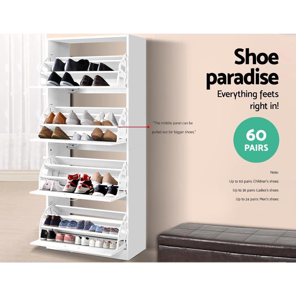 Artiss White 60 Pairs Shoe  Rack Storage Cabinet - Evopia