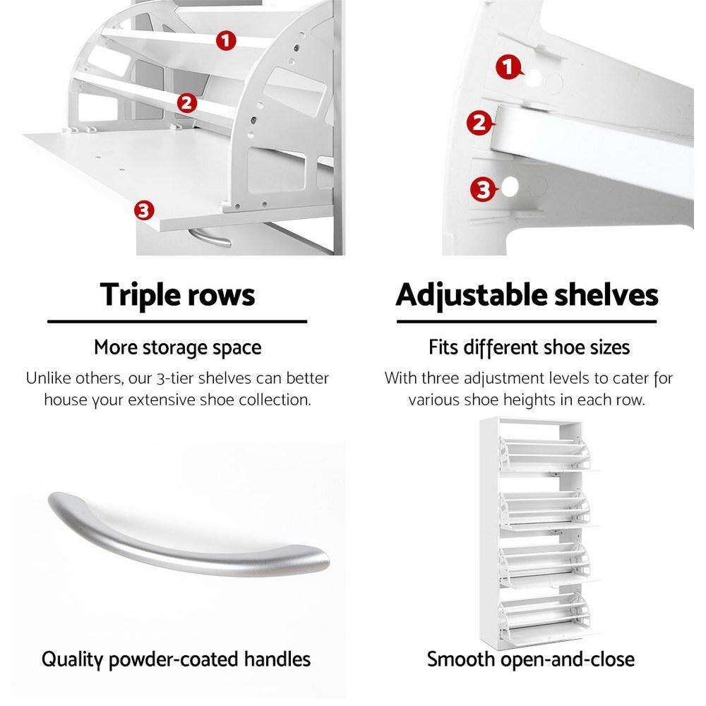Artiss White 60 Pairs Shoe  Rack Storage Cabinet - Evopia