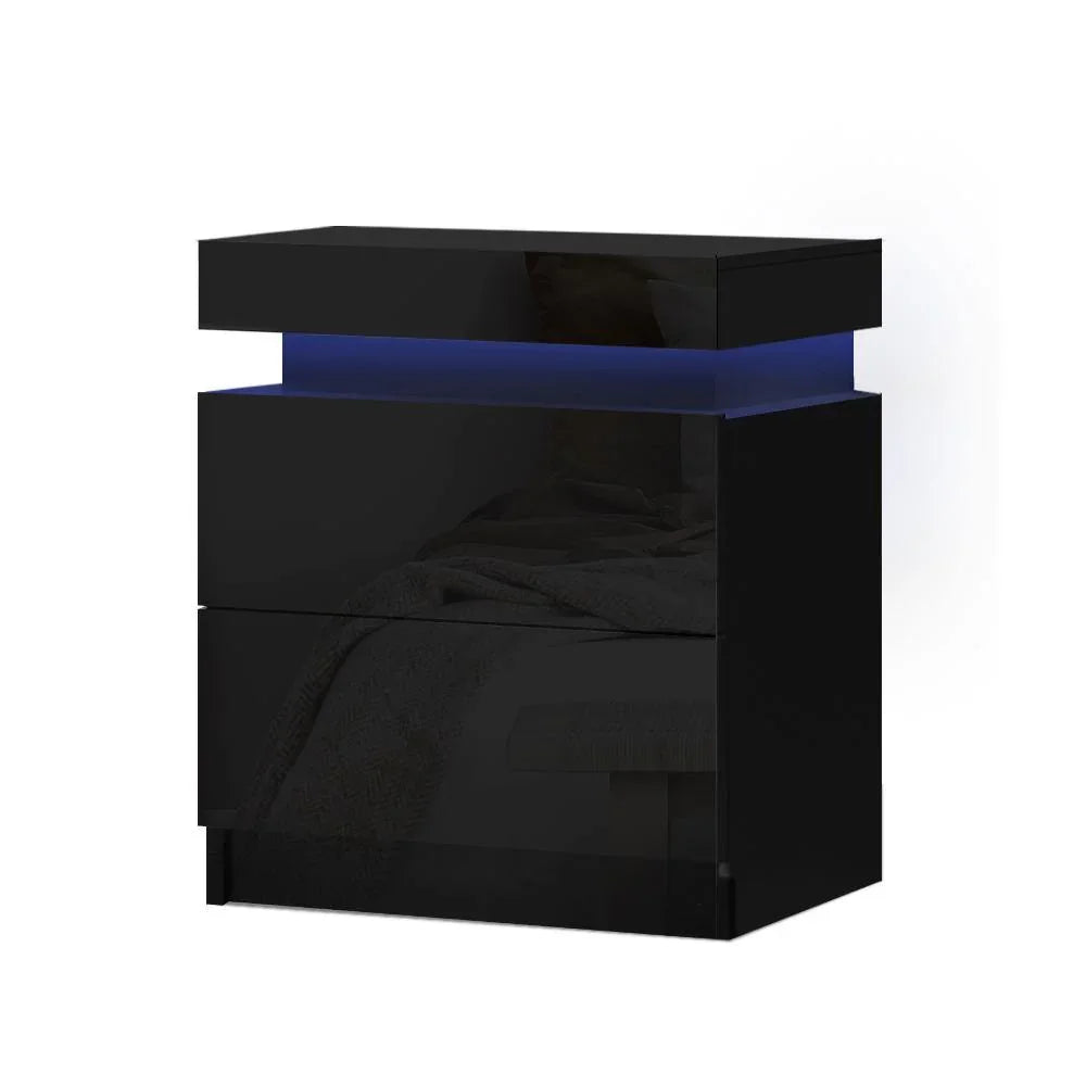 Artiss RGB LED Bedside Table High Gloss Black - Evopia