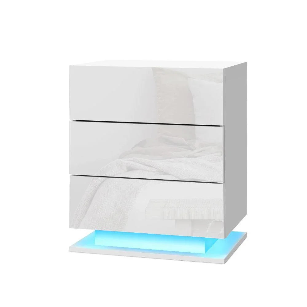 Artiss Bedside Tables RGB LED Lamp Gloss White - Evopia