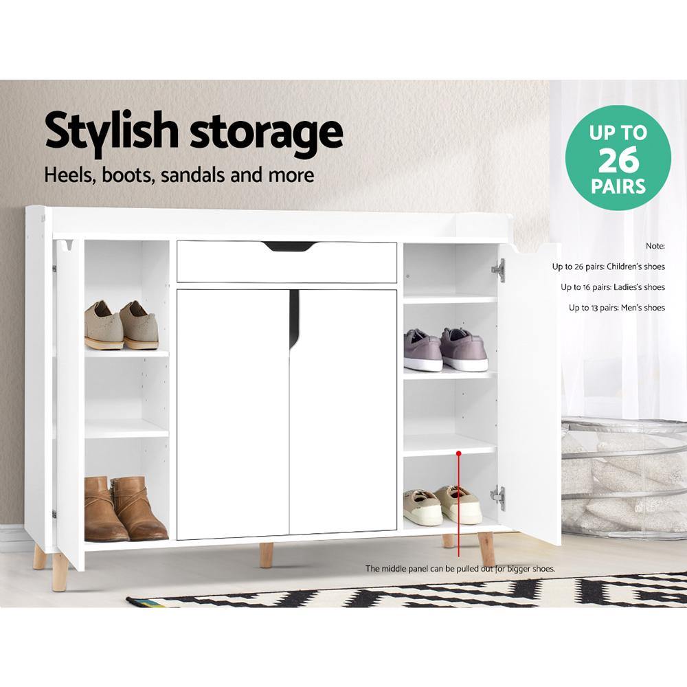 Artiss Shoe Cabinet Shoes Storage Rack 120cm Organiser White Drawer Cupboard - Evopia