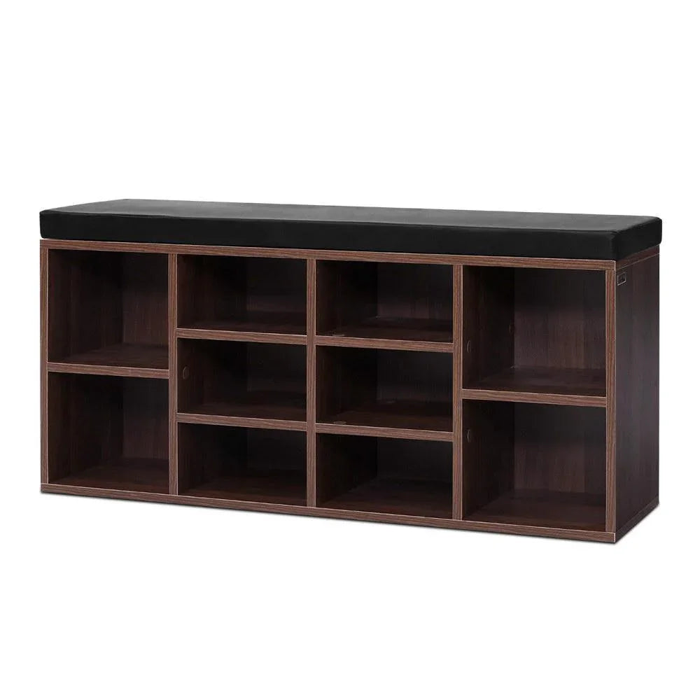 Artiss Shoe Cabinet Bench Shoes Storage Rack Organiser Walnut - Evopia