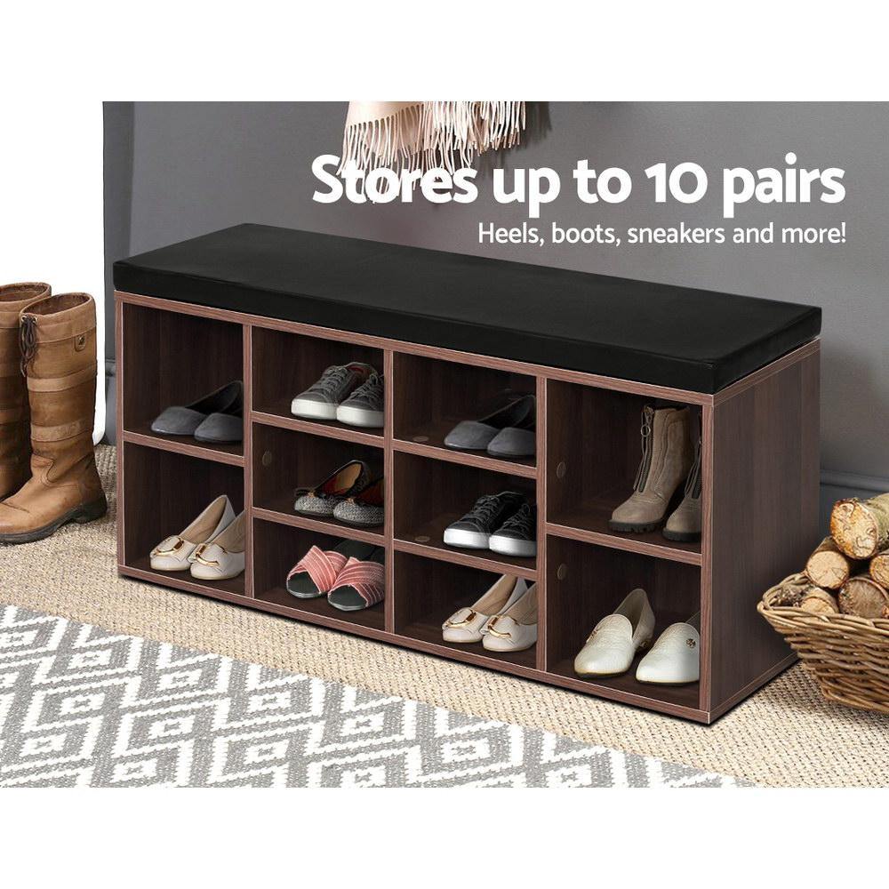 Artiss Shoe Cabinet Bench Shoes Storage Rack Organiser Walnut - Evopia