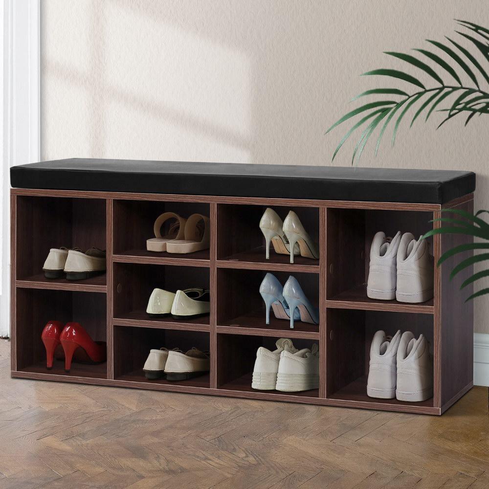 Artiss Shoe Cabinet Bench Shoes Storage Rack Organiser Walnut - Evopia