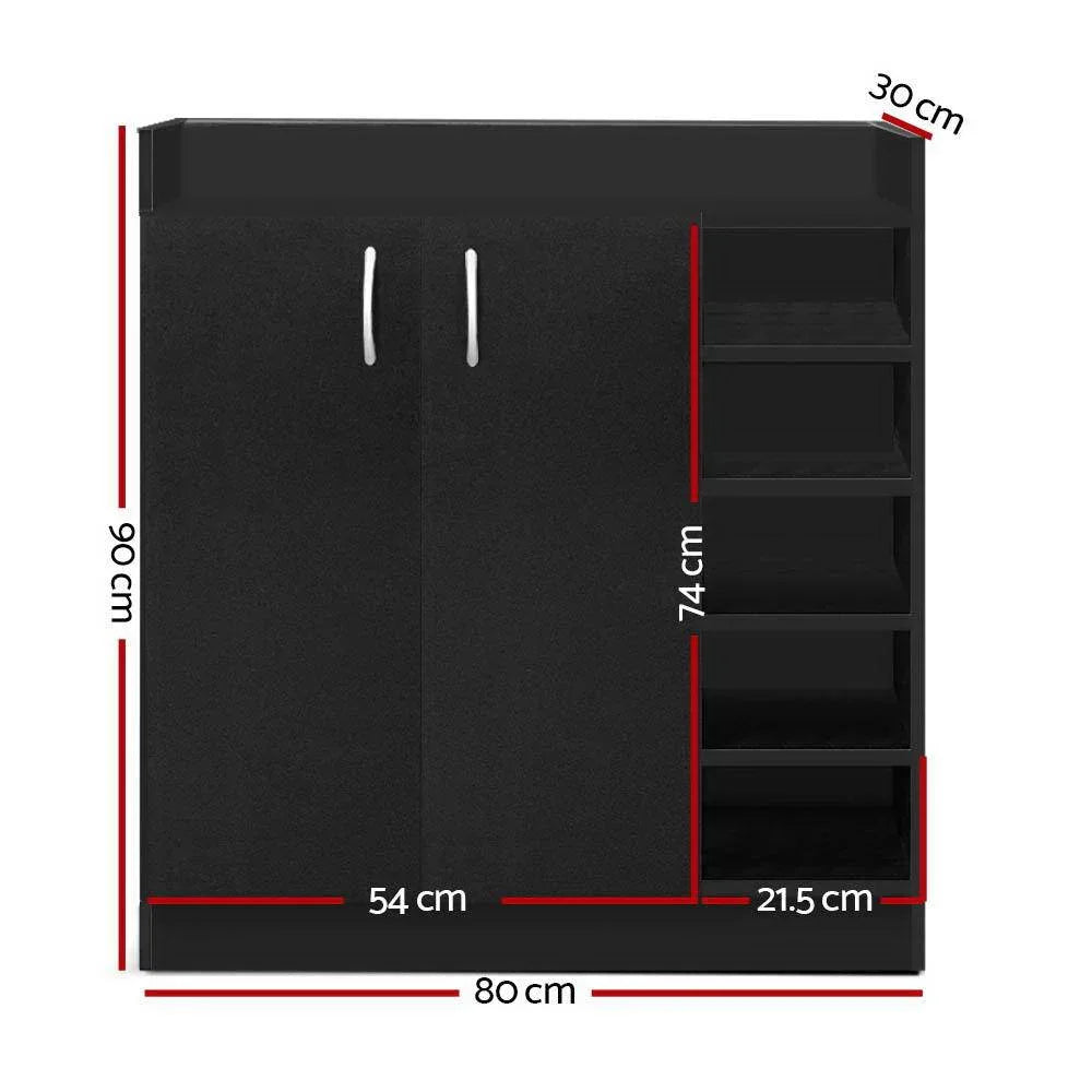 Artiss 2 Doors Shoe Cabinet Storage Cupboard - Black - Evopia